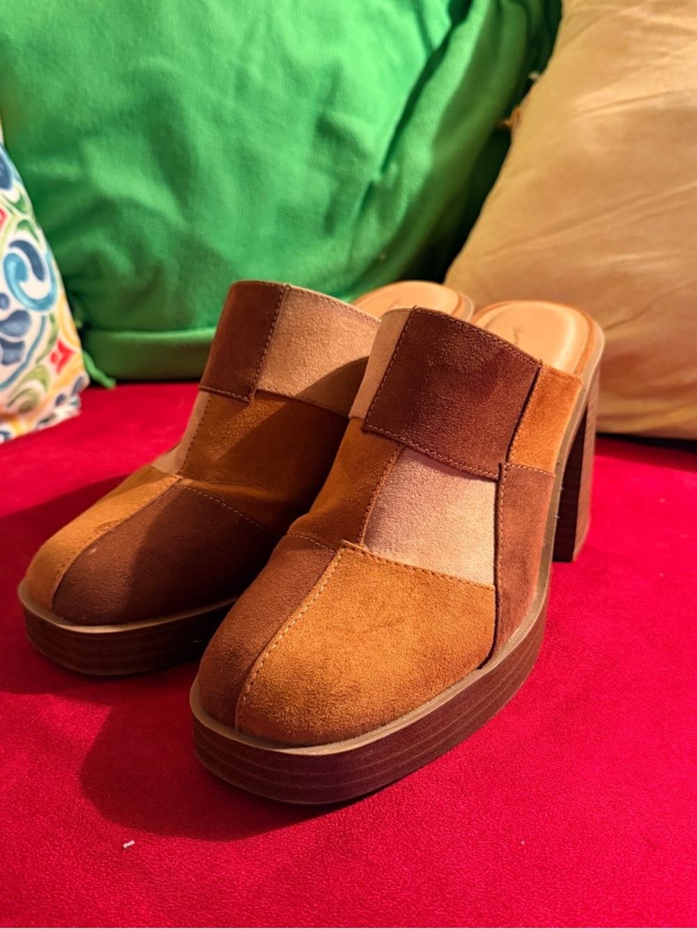 Universal Thread Patchwork Suede Mule Heels in Brown and Tan - Picture 9 of 14